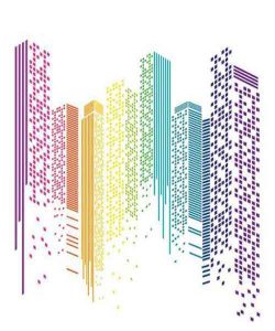 پوستر سه بعدی زیبای ساختمان های رنگی